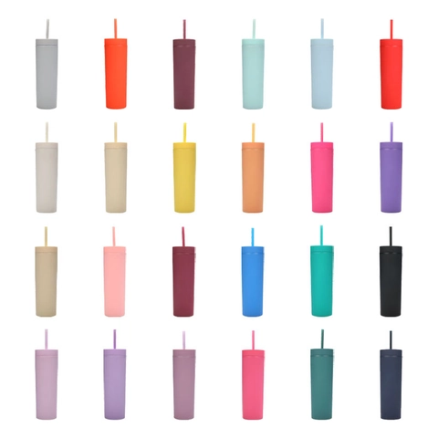 Matte Double Wall Plastic Tumbler With Straw And Lid Reusable Solid Color Modern Simple Water Bottle For Travel Office