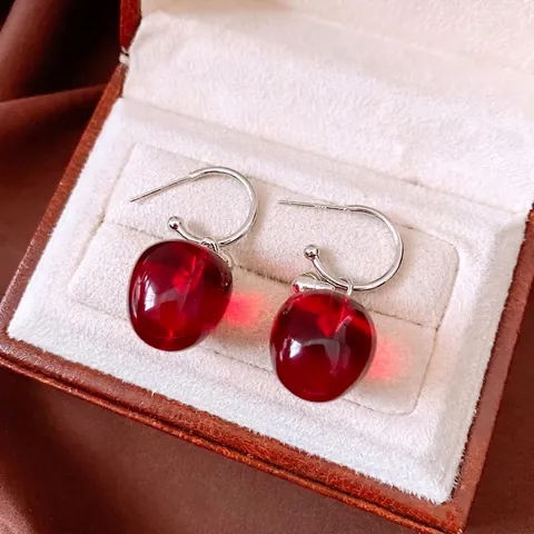 Orecchini Pendenti A Forma Di Mela E Ciliegia Rossa Con Perno In Argento Rame Resina Retro Elegante Chic Gioielli Per Donna