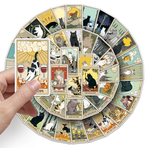 Katzen Tarot Aufkleber PVC Wasserdicht Aufkleber Für Laptop Koffer Skateboard Cartoon Illustration Vinyl