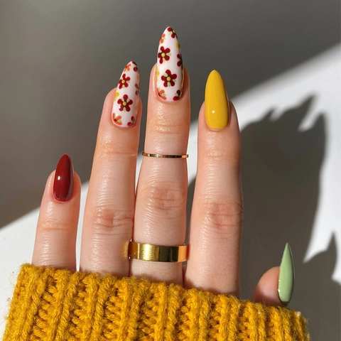 Press On Nails Künstliche Fingernägel Stilettoform Glänzend Blumendesign Full Cover Maniküre Für Frauen Mädchen