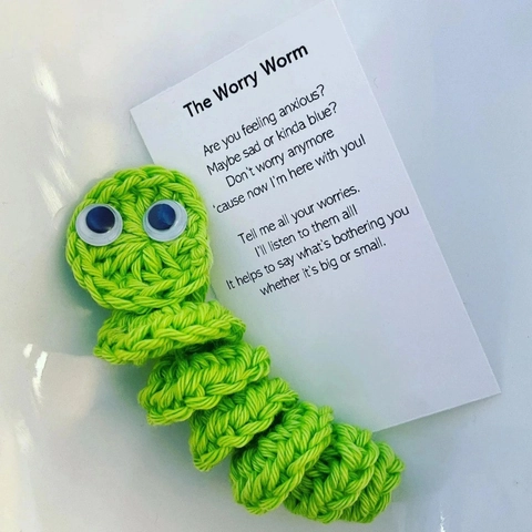 Handmade Crochet Worry Worm Plush Toy With Emotional Support Poem Card For Anxiety Relief Birthday Party Gift