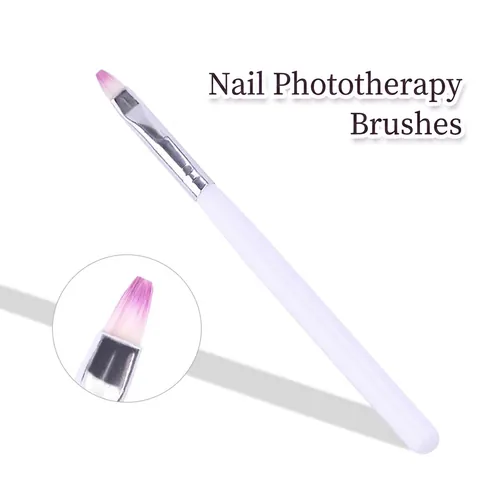 Nail Art Phototherapy Brush White Handle Gradient Purple Flat Head UV Gel Painting Pen Professional Manicure DIY Tool