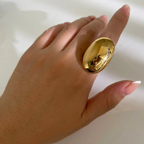 Bague Ovale Moderne en Acier Inoxydable pour Femmes Hommes Plaqué Or Poli Lisse Chunky Statement Ring Bijoux de Mode