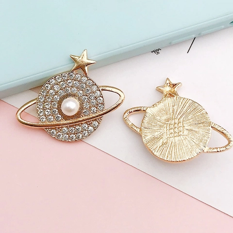 Saturn Planet Pendant Zinc Alloy Rhinestone Faux Artificial Pearl DIY Jewelry Accessory Space Galaxy Theme Star Detail Phone Decor