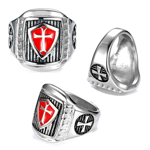 Anello Scudo Croce Crociata Templare In Acciaio Inossidabile Gioielli Vintage Gotici Religiosi Per Uomo