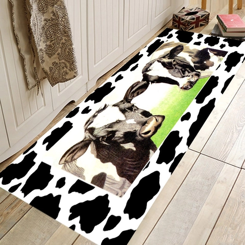 Cow Print Absorbent Floor Mat Polyester Non Slip Kitchen Bathroom Rug Retro Farm Animal Decor Entrance