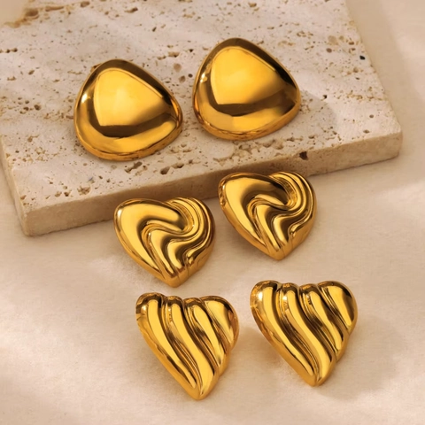 Minimalist Stainless Steel 18K Gold Plated Heart Earrings For Women Wave Textured Waterdrop Stud Earrings Jewelry Gift