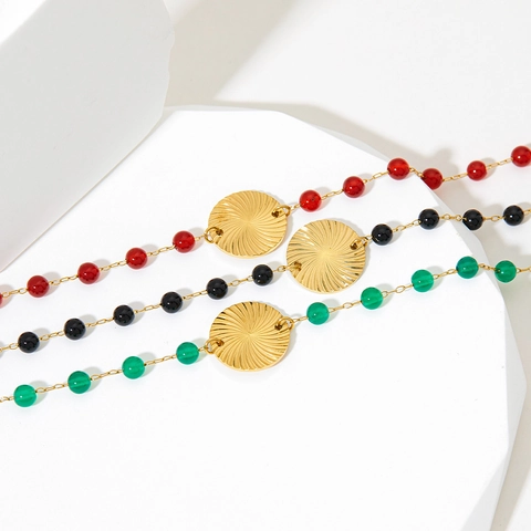 Bracciale In Acciaio Inossidabile Placcato Oro Con Perle Di Agata Sole Geometrico Gioielli Boho Esotici Per Donna