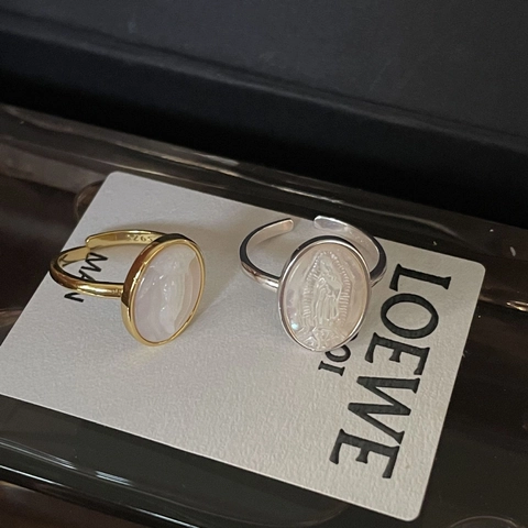 Anello Rilievo Vergine Maria Argento 925 Madreperla Intarsio Regolabile Retro Minimalista Per Donne