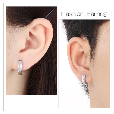Pendientes De Aro Rectangulares De Acero Inoxidable Chapado En Oro De 18K Con Zircón Incrustado Joyería De Moda Geométrica Para Mujeres Hombres