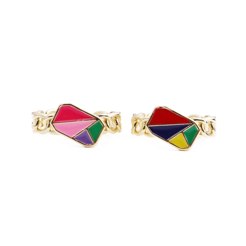 Anello Aperto Geometrico In Smalto Colorato Placcato Oro Rame Maglia A Catena Zircone Intarsiato Gioielli Regolabili Da Donna