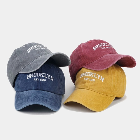 Casquette De Baseball Coton Lavé Broderie Brooklyn Style Rétro Ajustable Chapeau De Soleil Pour Hommes Femmes