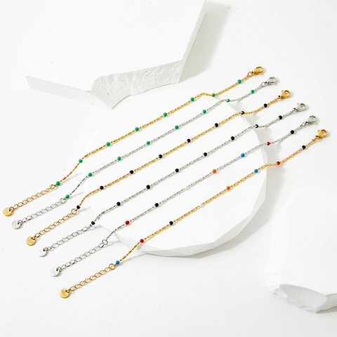Bracelet En Acier Inoxydable Bohème Perles Émail Colorées Chaîne Fine Réglable Bijoux Cadeau Pour Femmes Élégant Minimaliste
