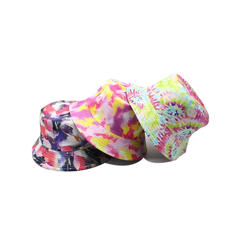 Chapeau Bob Réversible Teint Noué Coton Polyester Bord Large Protection Solaire Streetwear Casual Unisexe Solaire