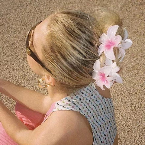 Flower Hair Claw Clip Resin Gradient Plumeria Shape Accessory Beach Vacation Y2K Retro Bohemian For Women