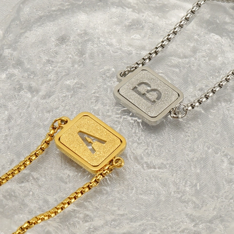Pulsera De Acero Inoxidable Cadena De Caja Ajustable Placa De Letra Inicial Cuadrada Joyería Para Mujeres Hombres