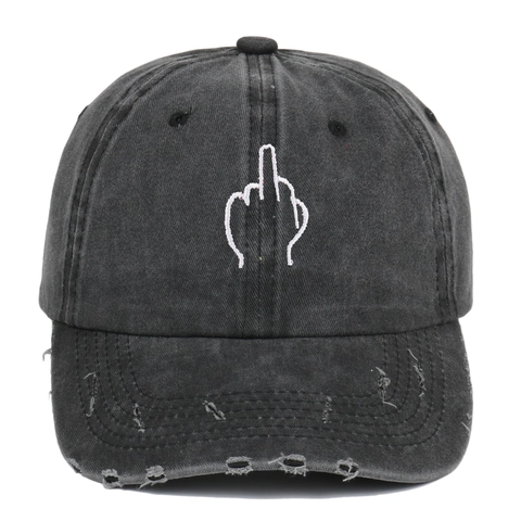 Cappello Da Baseball In Cotone Lavato Consumato Ricamo Gesto Del Dito Medio Streetwear Vintage Regolabile