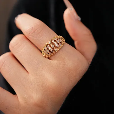 Luxus Hohl Geometrischer Ring Kupfer Vergoldet Mit Zirkonia Vintage Verstellbarer Offener Fingerschmuck Damen