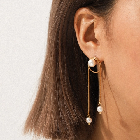 Roestvrijstalen Kwastje Oorbellen Met Imitatieparel 18K Vergulde Slangenketting Elegante Sieraden Voor Dames