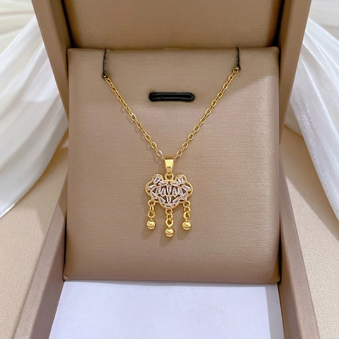Elegante Lucky Lock Hanger Ketting Titanium Stalen Ketting Koper Micro Ingelegd Zirkoon Traditionele Ruyi Stijl Voor Dames