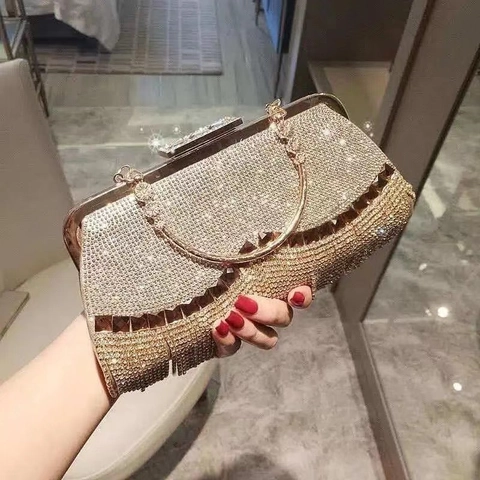 Borsa Da Sera Di Lusso Con Strass E Raso Nappina Elegante Motivo A Onde Borsa A Mano Rigida Per Matrimonio Festa Banchetto