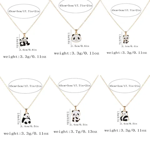 Cartoon Panda Pendant Necklace For Kids Gold Plated Alloy Enamel Black White Animal Drip Oil Chain Jewelry Gift For Boys Girls
