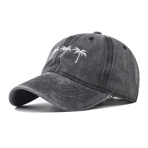Cappellino Da Baseball In Cotone Lavato Retrò Con Ricamo Alberi Di Cocco Berretto Da Sole Regolabile Outdoor Unisex