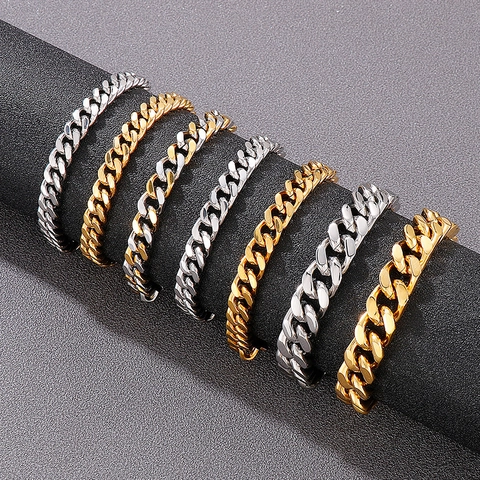 Stainless Steel Cuban Link Chain Necklace And Bracelet Hip Hop Chunky Jewelry For Men Snap Clasp High Polished