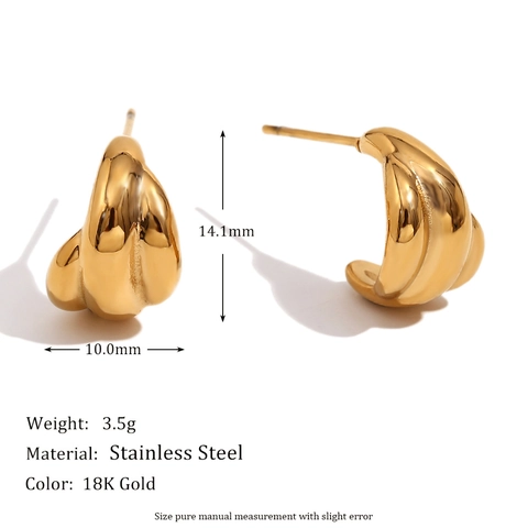 Croissant Stud Earrings Stainless Steel 18K Gold Plated Vintage Spiral Texture Minimalist French Style For Women