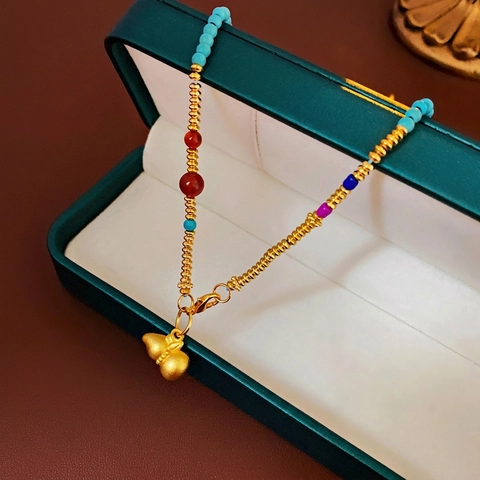 Collar Con Colgante De Calabaza Cobre Chapado En Oro Cuentas De Arroz Coloridas Ágata Étnico Retro Para Mujer