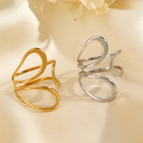 Anello A Linea Geometrica Cava Minimalista In Acciaio Inossidabile Fascia Aperta Regolabile Gioielli Retro Hip Hop Per Donne