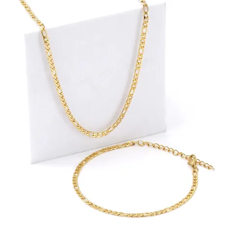Collana E Bracciale Catena Figaro Placcato Oro 18K Acciaio Inossidabile Gioielli Minimalisti Per Uomo Donna Regolabile