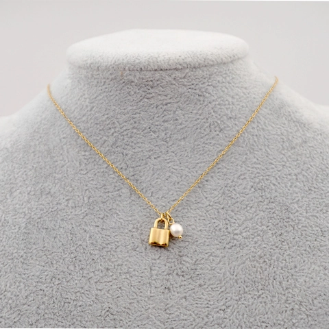 Collana Con Ciondolo A Cuore E Lucchetto In Acciaio Inossidabile Dorato Con Perla Artificial D'acqua Dolce Gioielli Eleganti Da Donna