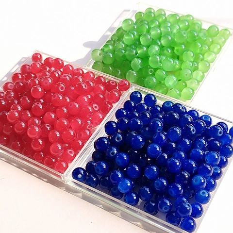 Round Glass Beads Imitation Jade Chalcedony Colorful Loose Spacers With Hole For DIY Jewelry Making Crafting