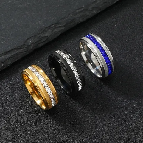 Anillo de Acero Inoxidable con Strass Cuadrado para Mujeres Hombres Minimalista Geométrico Una Sola Fila Joyería de Moda Regalo