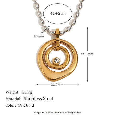 Verschachtelte Runde Ringe Anhänger Halskette Edelstahl 18K Vergoldet Strass Zweifarbig Perlenkette Für Damen