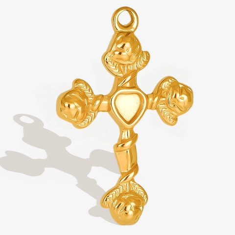 Pendente A Croce In Acciaio Inossidabile Con Dettagli Cuore E Fiori Per Creazione Di Gioielli Fai Da Te Stile Hip Hop