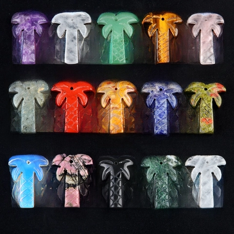 Natural Gemstone Palm Tree Pendants Crystal Coconut Charms For DIY Earrings Necklace Jewelry Making Summer Tropical Accessories