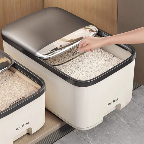 Caja De Almacenamiento De Arroz Cubo Sellado A Prueba De Insectos Contenedor De Granos Resistente A La Humedad Tapa Transparente Gran Capacidad Plástico PP Organizador De Cocina