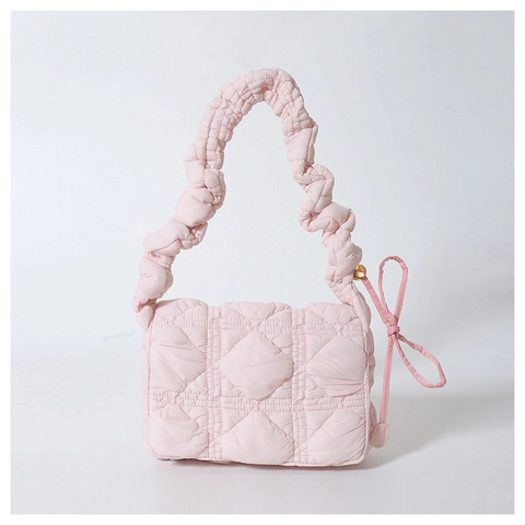 Bolso de Hombro de Nailon Acolchado para Mujer Correa Fruncida Bolso Bandolera Nube Acolchado Bolso de Viaje Minimalista de Color Sólido