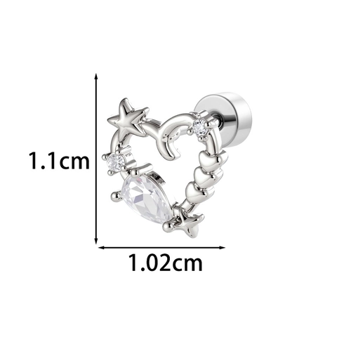 Pendiente De Cartílago De Corazón Joyería De Piercing Cobre Con Circonita Cúbica Gota Diseño Estrella Luna Para Mujer