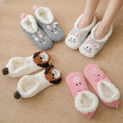 Cartoon Tier Bodenhausschuh Socken Acryl Korallenfleece Lammvlies Verdickt Winter Warm Rutschfest Für Damen Erwachsene