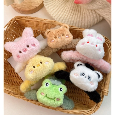 Cartoon Animal Plush Hair Claw Clips Cute Panda Bear Rabbit Shape Faux Fur Hairpins Sweet Headwear For Women Girls