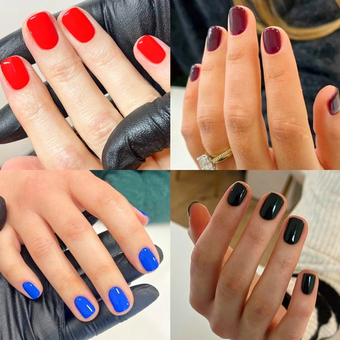 Press On Nails Short Square Full Cover Glossy Solid Color Artificial False Nails For Women Daily Wear Detachable