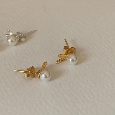 Pendientes De Botón De Conejo Lindo Con Poste De Plata De Ley 925 Y Perla Artificial Para Mujeres Joyería Estilo Coreano Minimalista