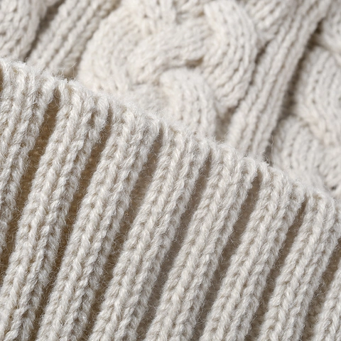 Women's Cable Knit Beanie Hat With Fluffy Pom-Pom Fleece Lined Warm Thick Winter Beanie For Outdoor Travel Skull Cap