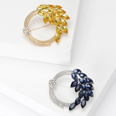 Élégante Broche Couronne en Épi de Blé en Alliage Strass Étincelant Bijoux de Mode Épinglette pour Femmes Costumes Robes Accessoires