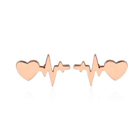 Heartbeat EKG Heart Stud Earrings For Women Polished Alloy Minimalist Fashion Jewelry Accessories