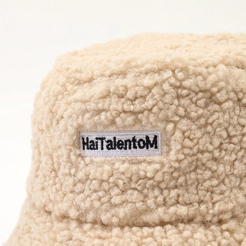 Bucket Hat Faux Lambswool Warm Winter Windproof Letter Patch Minimalist For Women