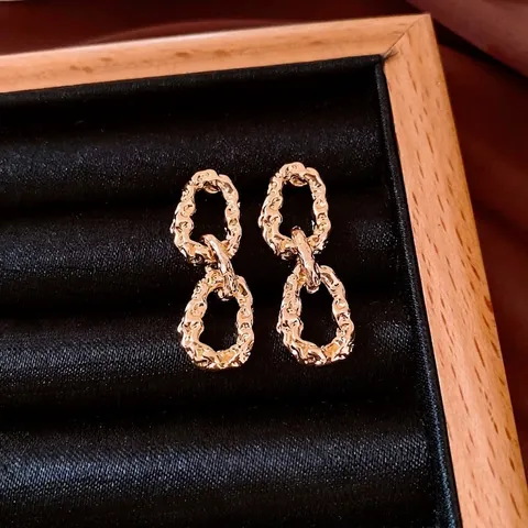 Pendientes De Botón Geométricos Ovalados Vintage Con Poste De Plata De Ley 925 Aleación Textura Arrugada Irregular Elegante
